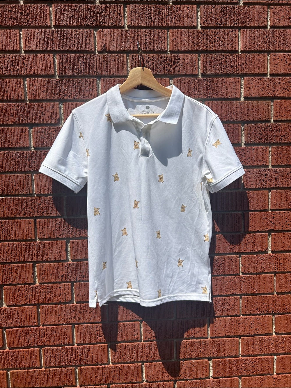 French Bulldog Print White Polo Shirt Women’s Medium Cute Preppy Top